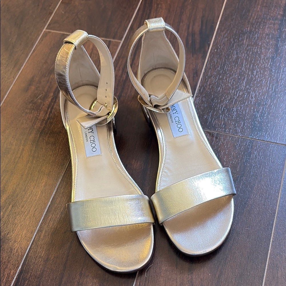 Jimmy Choo Gold Sandals with Ankle Strap